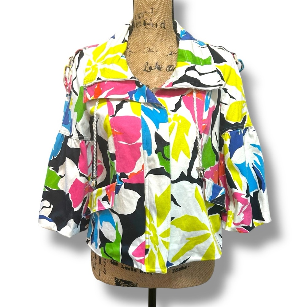 Cache Pink and Orange Blazer with Tropical Design